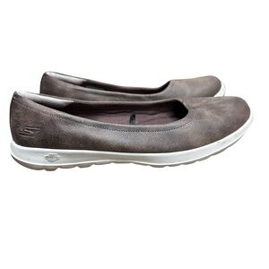 Skechers Go Walk Lite Brown Comfort Shoes Slip On 8.5 Stretch Walking Office